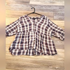 Torrid plaid peplum button down v neck short sleeve top